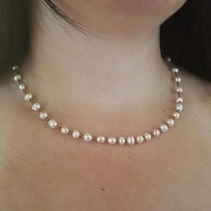 Handmade Freshwater Pearl and copper bead necklace